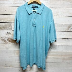 Polo Ralph Lauren Polo Shirt Mens 2XLT Blue‎ Short Sleeve Collared Yellow Pony